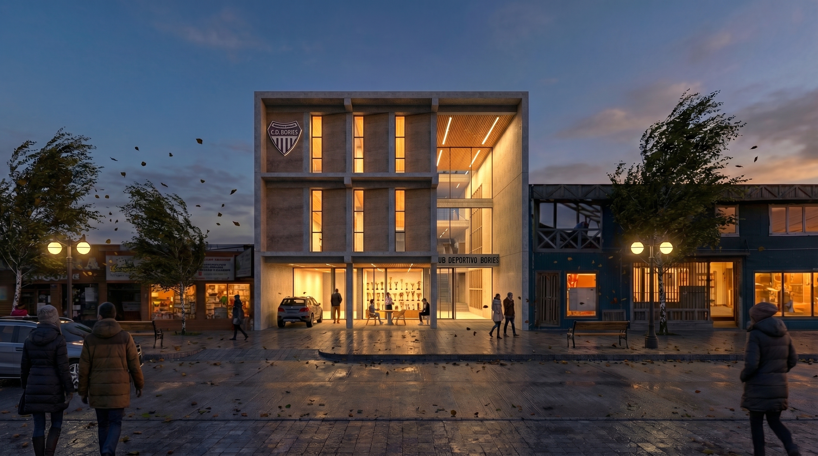 Render del proyecto del club deportivo en Puerto Natales